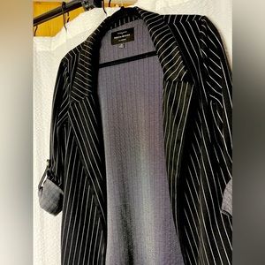 Haute Monde Pinstripe Open Suit Jacket with Cuff Sleeves